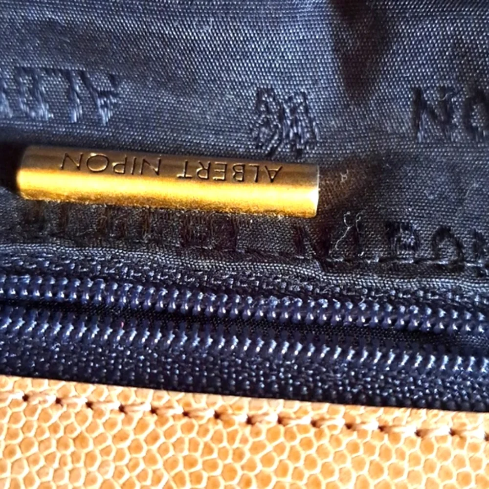 ALBERT Nopin Vintage Shoulder Bag. Tan. Gold Tone Rivet Embellished.